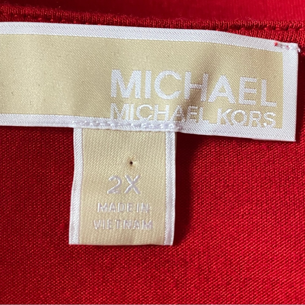 Micheal Michael Kors Womens Top 2X Red Solid 3/4 Sleeve V Neck Tiered Casual P11 - Picture 5 of 6